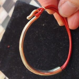 Red Leather Bracelet with Gold Bar Clasp